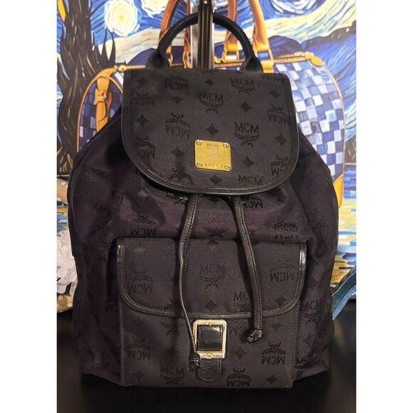 Auth MCM Black Jacquard Backpack - Picture 1 of 10